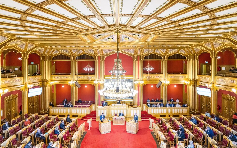 Her i den store salen på Stortinget i Oslo er spedbarn ikke tillatt.
 Foto: Håkon Mosvold Larsen / NTB