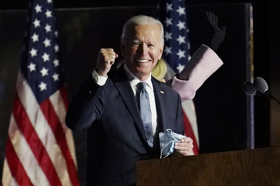 Demokraten Joe Biden er av de fleste store amerikanske mediehus utpekt som vinneren av presidentvalget 2020, og blir dermed USAs 46. president.
 Foto: AP / NTB