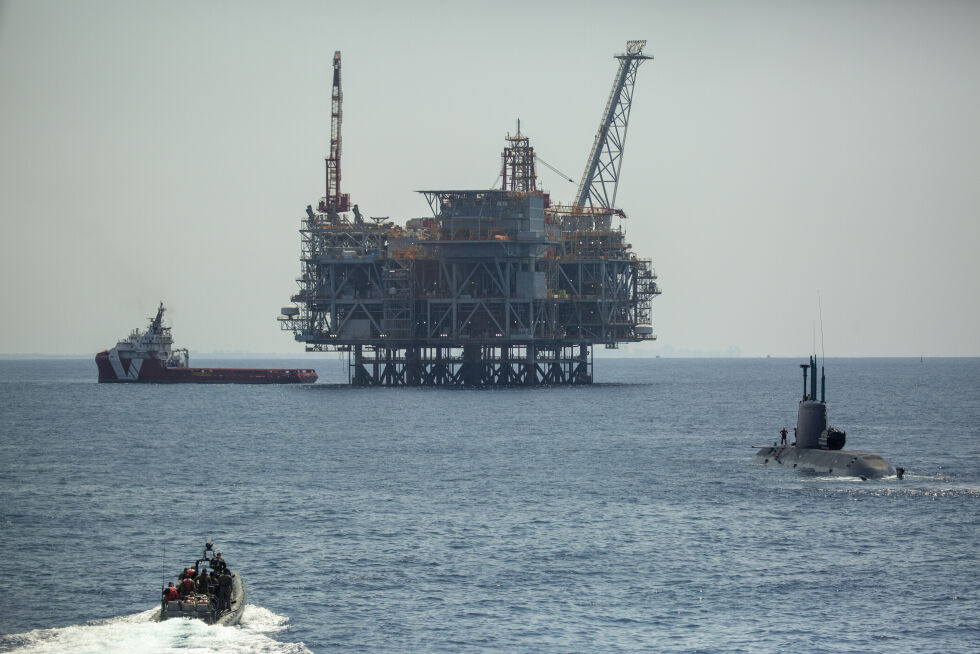 Platform på Leviathan-feltet, Israels største med ca 600 milliarder kubikkmeter naturgass.
 Foto: AP Photo/Ariel Schalit/NTB