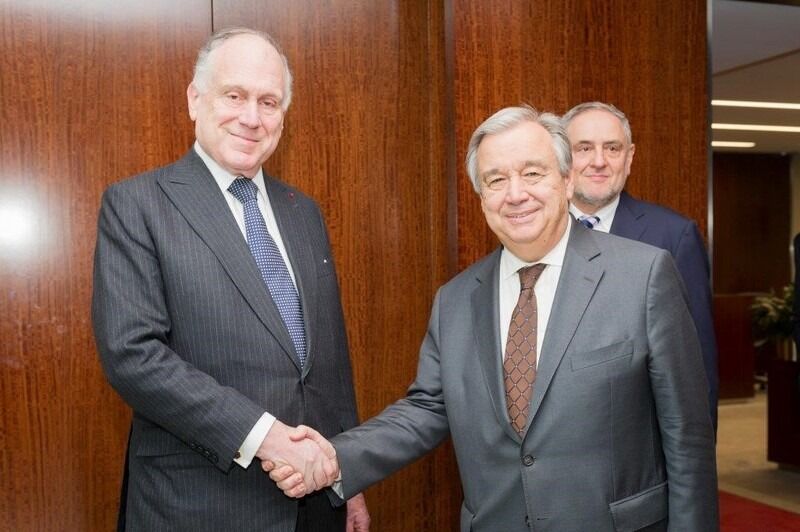 FNs generalsekretær Antonio Guterres var nylig i møte med presidenten for World Jewish Congress, Ronald Lauder.
 Foto: World Jewish Congress