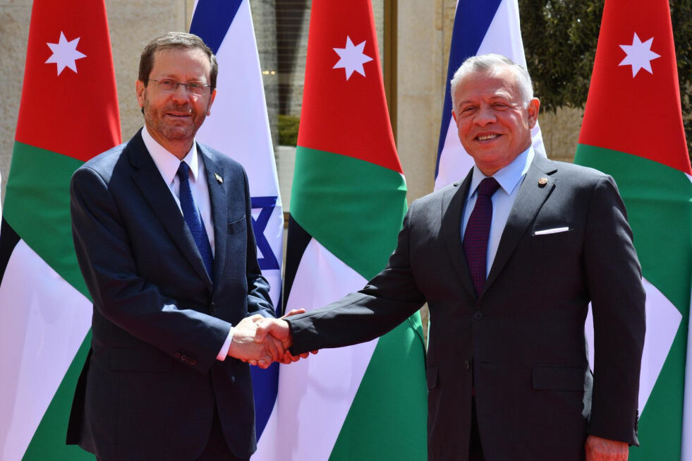 Israels president Isaac Herzog på besøk hos kong Abdullah II i kongeriket Jordan.
 Foto: Haim Zach / GPO
