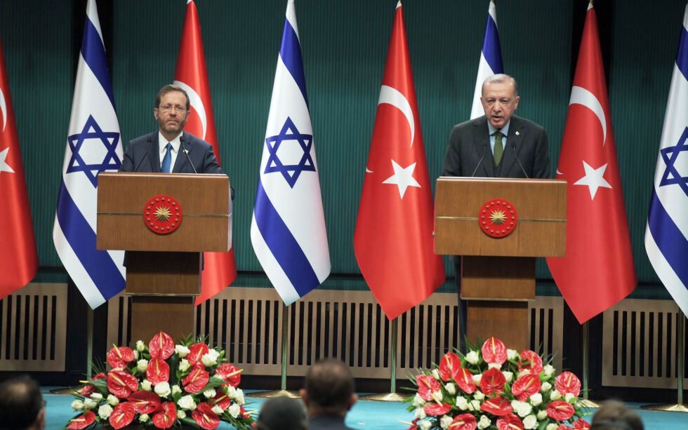 Israels president Isaac Herzog og Tyrkias president Recep Tayyip Erdoğan.
 Foto: Haim Zach/GPO/TPS