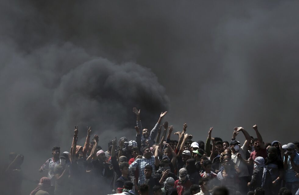 OPPTØYER: 50.000 gjorde opptøyer ved Gaza-grensen på Israels 70-årsdag. Foto: AP / NTB Scanpix