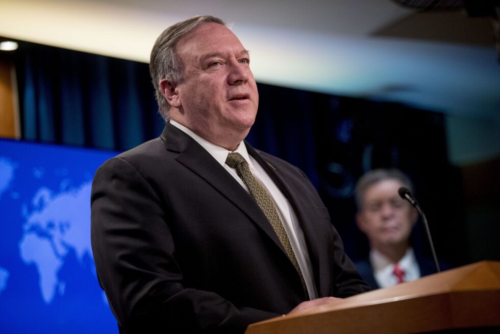 SANKSJONER: USAs utenriksminister Mike Pompeo lover å ikke være stille tilskuer til menneskerettighetsbrudd i Kina.
 Foto: AP / NTB Scanpix