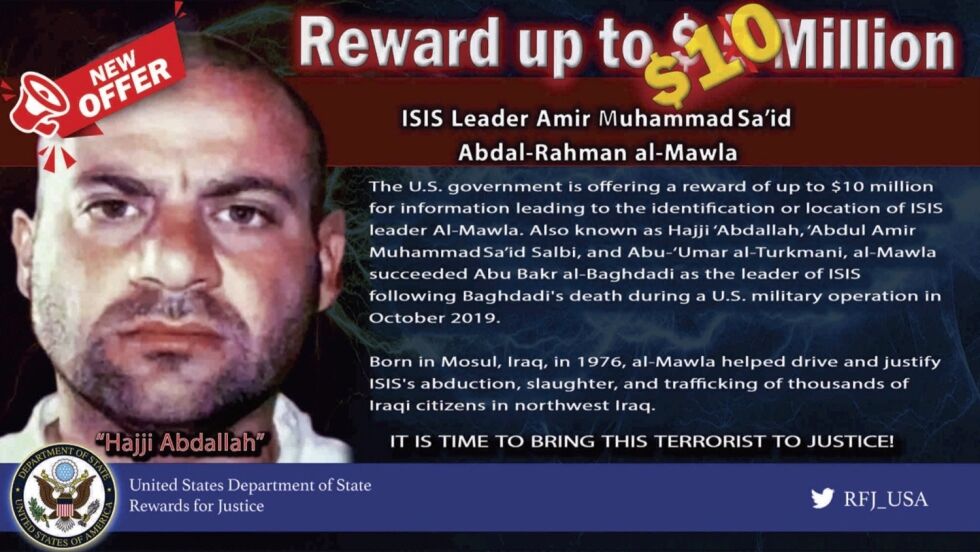 USAs har utlovet 10 millioner dollar for opplysninger som kan føre til at den nye IS-lederen Amir Muhammad Sa’id Abdal-Rahman al-Mawla blir funnet.
 Foto: Rewards for Justice USA / NTB scanpix