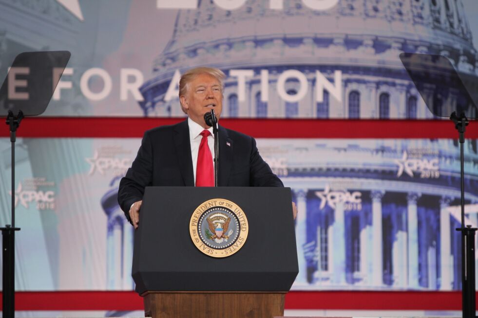 Donald Trump på talerstolen på CPAC 2018
 Foto: Bjarte Ystebø