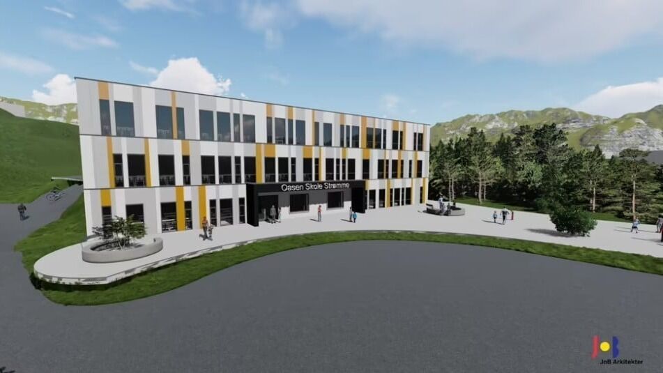 NYBYGG: Slik skal den nye skolen se ut når byggeprosjektet til Oasen skole Strømme står klart høsten 2023.
 Foto: Job arkitekter