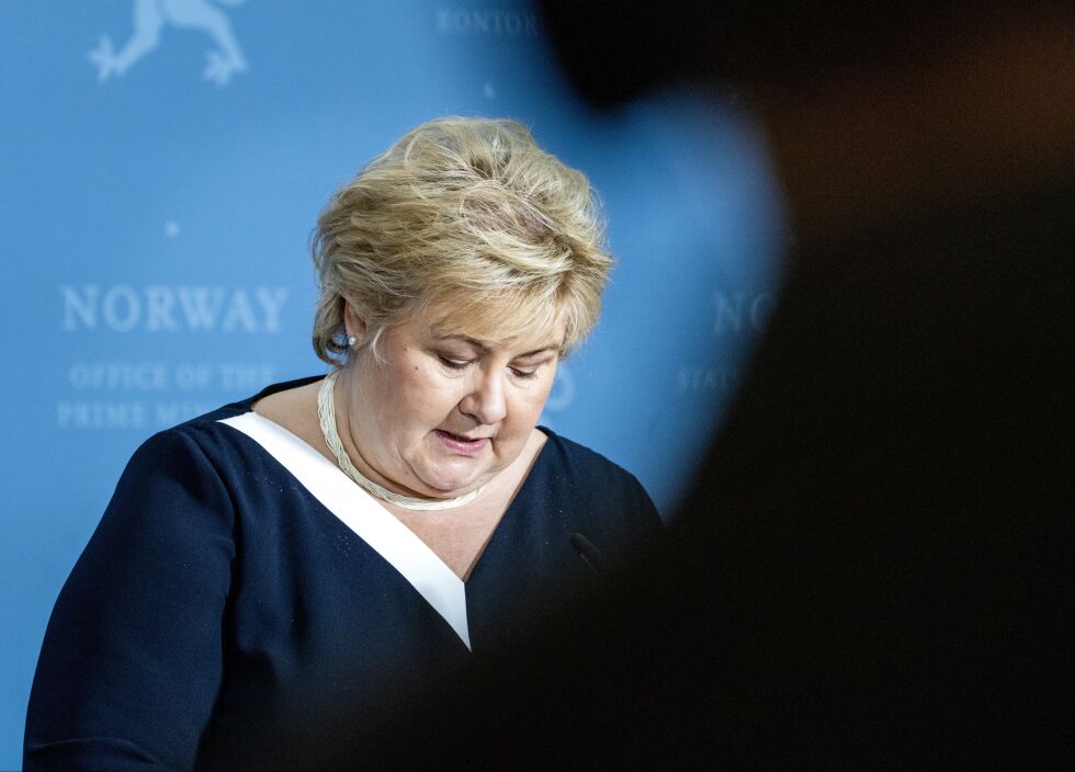 Statsminister Erna Solberg under pressekonferanse om koronasituasjonen onsdag 5. mai.
 Foto: Gorm Kallestad / NTB
