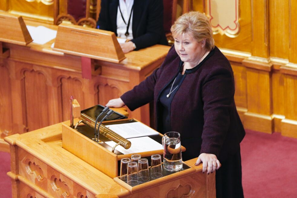 Statsminister Erna Solberg (H) under Stortingets ordinære spørretime onsdag. Foto: Fredrik Hagen / NTB scanpix