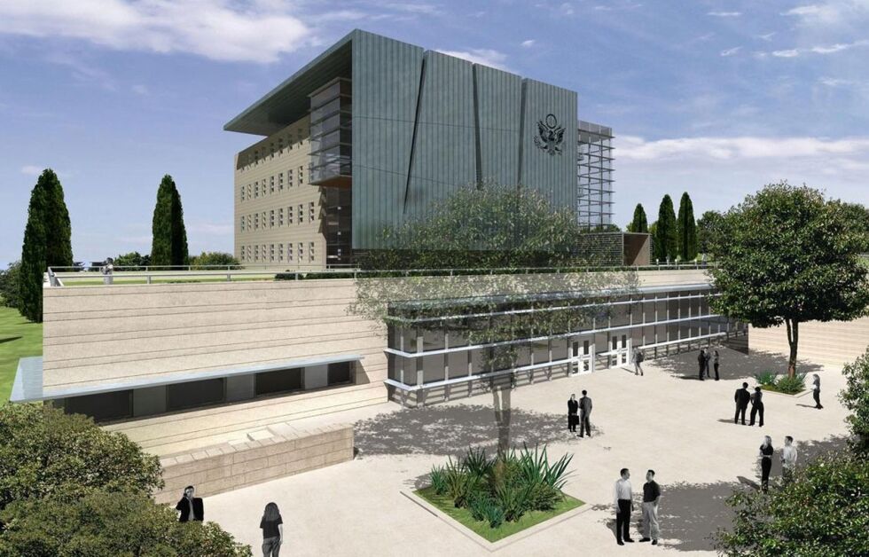 AMBASSADE: Denne konsulatbygningen skal utvikles til ambassadebygg. Foto: Amir Mann / Ami Shinar Architects & Planners.