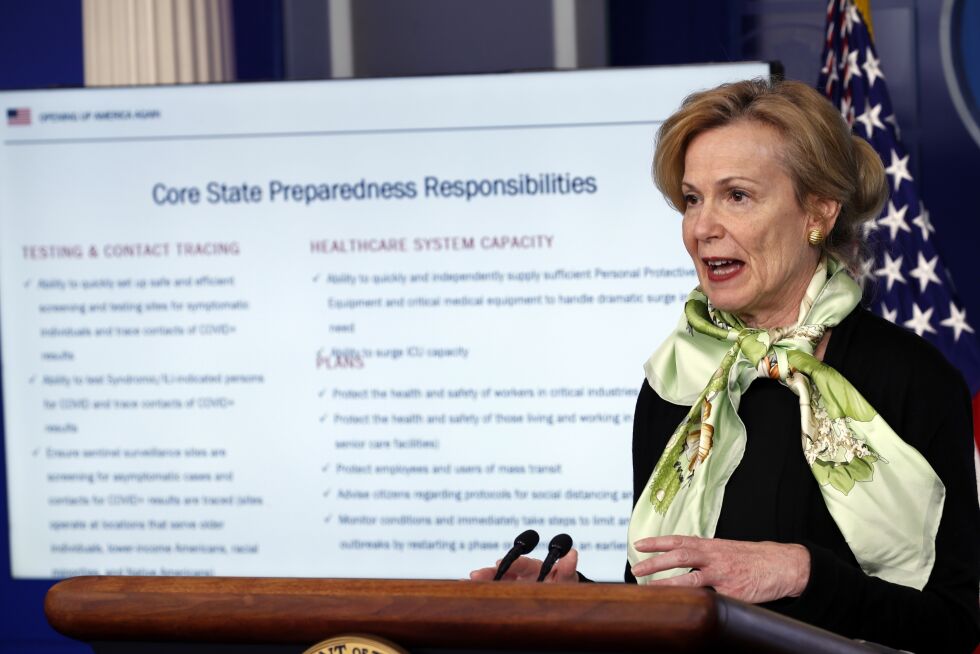 Dr. Deborah Birx redegjorde for de tre fasene på en pressekonferanse torsdag.
 Foto: Alex Brandon / AP / NTB scanpix
