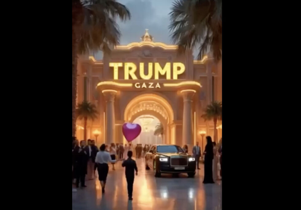Donald Trump har delt en KI-generert humoristisk film av en framtidsvisjon om Gaza.
 Foto: Skjermdump Truth Social