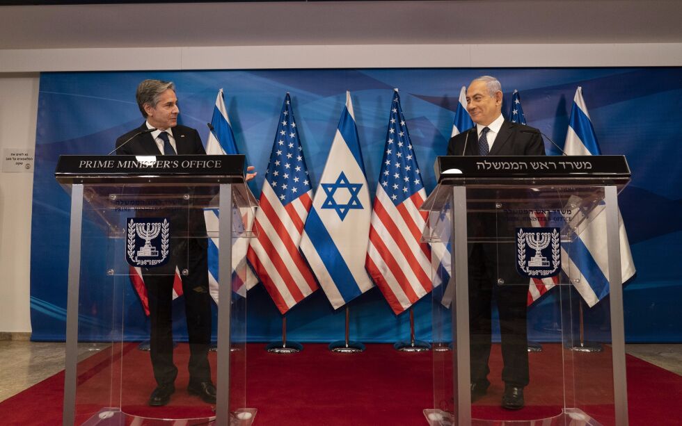 USAs utenriksminister Antony Blinken (t.v.) møtte blant annet Israels statsminister Benjamin Netanyahu på sitt opphold i Midtøsten.
 Foto: Alex Brandon/NTB