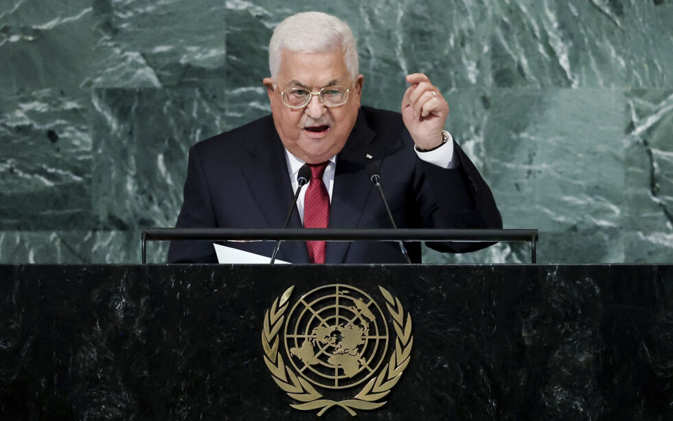 President for de palestinske selvstyremyndighetene Mahmoud Abbas snakker til FNs generalforsamling i september 2022. Arkivbilde.
 Foto: Julia Nikhinson/AP/NTB