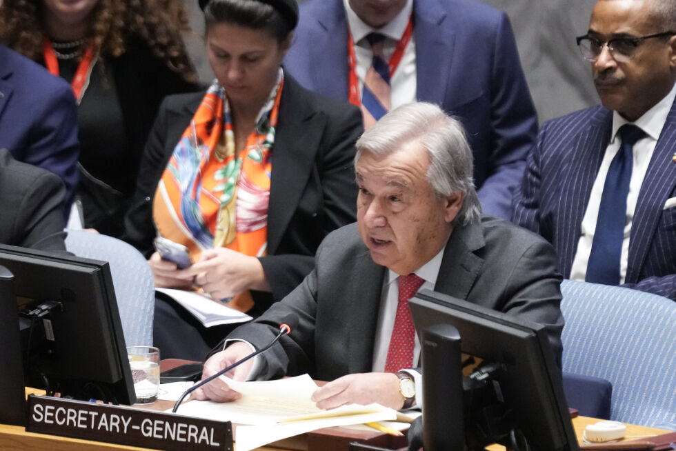 Generalsekretær Antonio Guterres kritiserte både Hamas og Israel i FNs sikkerhetsråd tirsdag.
 Foto: Seth Wenig / AP / NTB