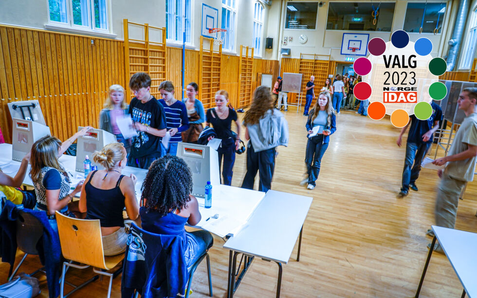 Kommunevalg 2023: Årets skolevalg på Foss videregående skole i Oslo mandag.
 Foto: Lise Åserud / NTB