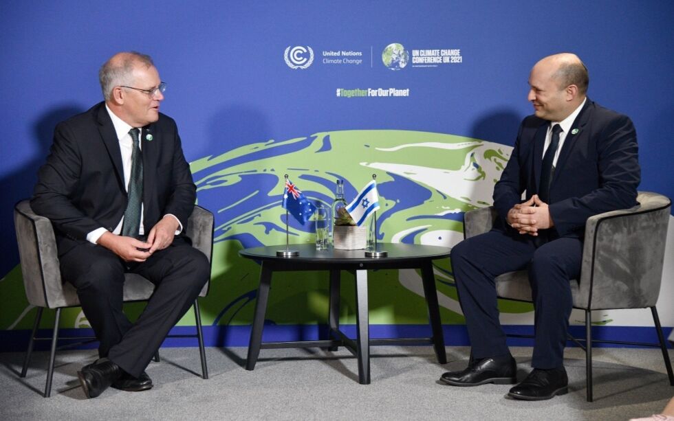 Australias statsminister Scott Morrison diskuterte flere viktige saker, inkludert sikkerhetspolitikk, med Israels statsminister Naftali Bennett under årets klimakonferanse i Skottland.
 Foto: Haim Zach/GPO
