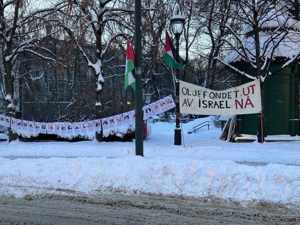 OSLO: Demonstranter har satt opp palestinaflagg og plakater i hovedstaden. Norge IDAG har kontakt med norske jøder som blir både redd og fortvilet over at det offentlige Norge tillater slik antiisraelsk propaganda som man ser i Spikersuppa.
 Foto: Anita A. Sæle