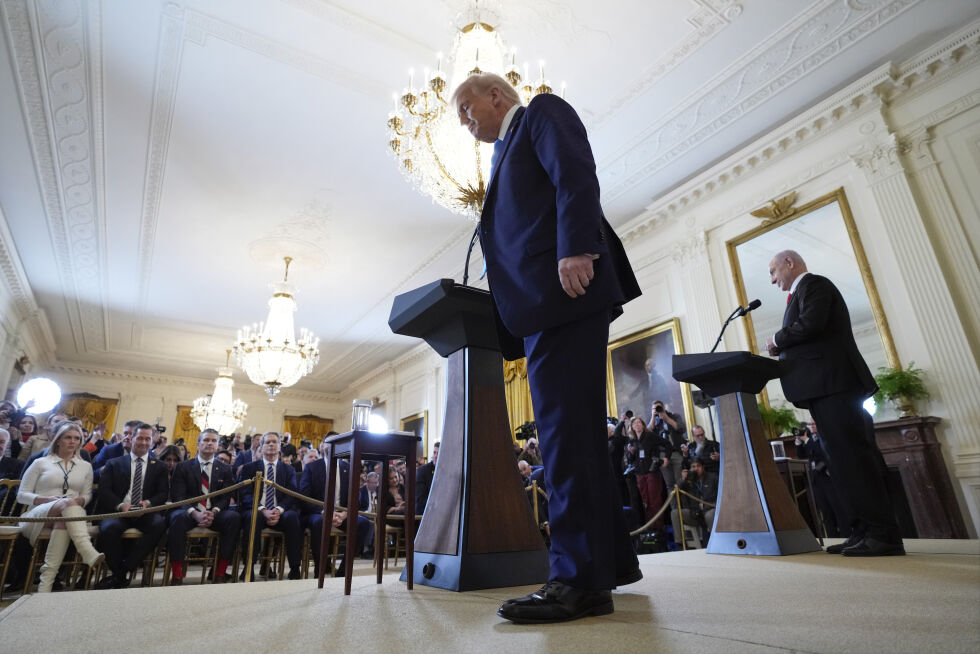 President Donald Trump og Israels statsminister Benjamin Netanyahu etter pressekonferansen i Det hvite hustirsdag 4. februar i Washington DC.
 Foto: AP Photo/Evan Vucci/NTB