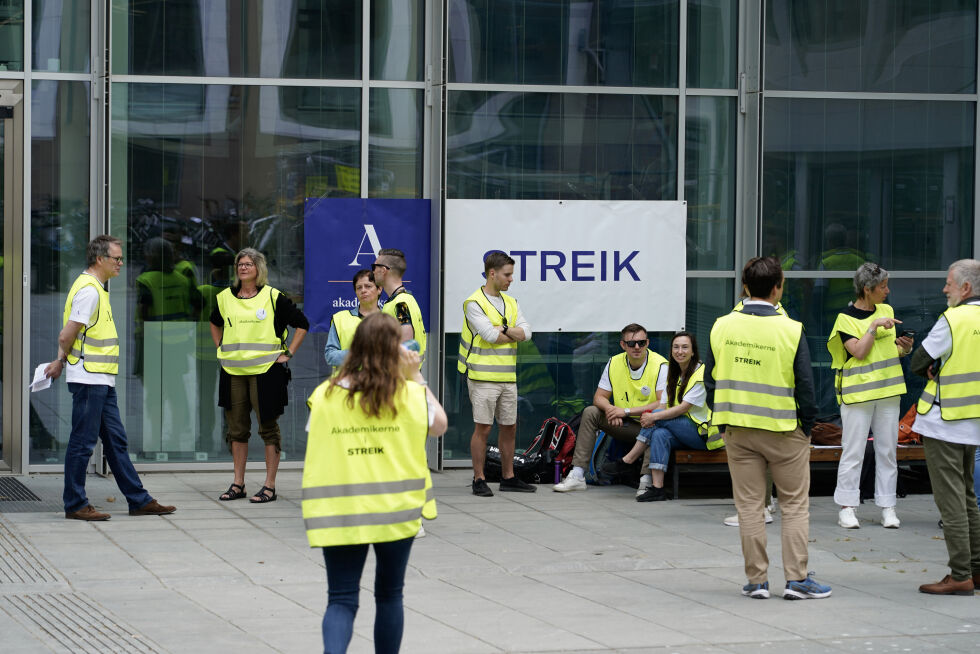 Akademikerne streiker utenfor Landbruksdepartementet. Fra mandag trappes streiken opp.
 Foto: Gorm Kallestad / NTB
