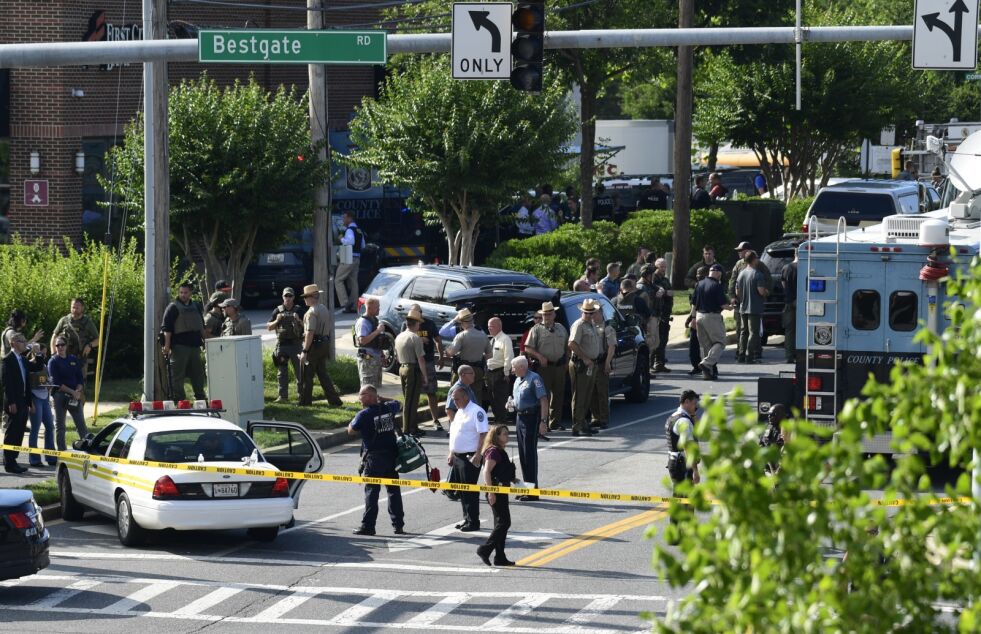 Avisen The Capital Gazette ble utsatt for et angrep torsdag. Fem mennesker døde.
 Foto: NTB AP