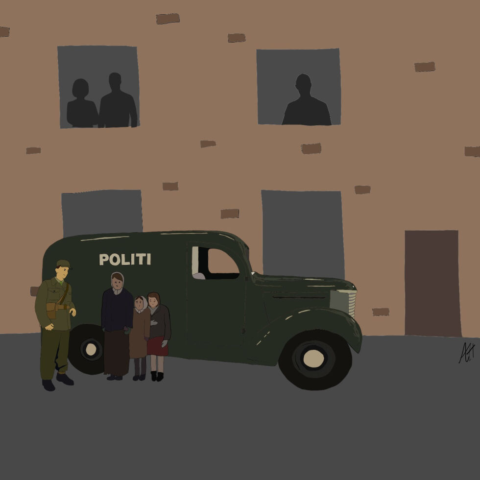 Nazi-politi: Norsk politi arresterte jøder som ble sendt til konsentrasjonsleirene. – Vanlige folk i bygd og by som stod og så på at deres naboer ble hentet, var også medskyldige i det som skjedde, skriver Trine Overå Hansen.
 Foto: Illustrasjon: AH