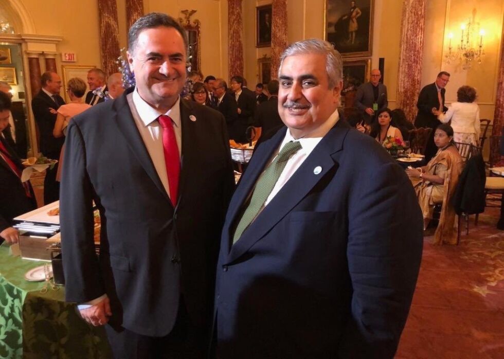 Israels utenriksminister Yisrael Katz og Bahrains utenriksminster Khalid Al Khalifa.
 Foto: MFA