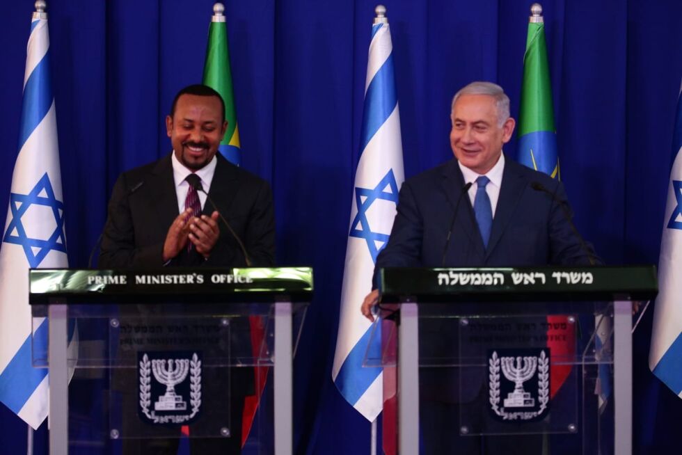 Etiopias statsminister Abiy Ahmed og Israels statsminster Benjamin Netanyahu.
 Foto: Esty Dziubov/TPS
