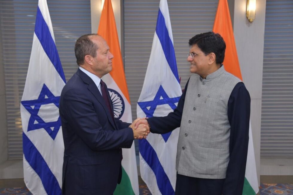 Israels finansminister, Nir Barkat, møtte Indias handelsminister, Piyush Goyal, 20. april  2023.
 Foto: Yognesh Metha
