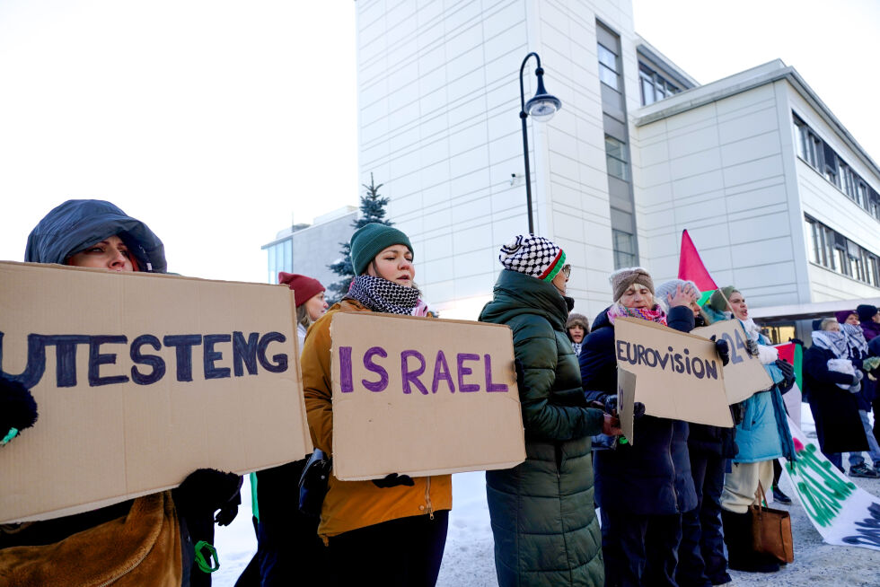 Oslo 5. januar 2024: Demonstrasjon utenfor NRK mot Israels deltakelse i Eurovision Song Contest.
 Foto: Heiko Junge / NTB.