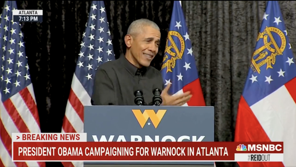 Barack Obama snakket om «gale» onkel Joe under et valgkampmøte i Georgia 1. desember.
 Foto: YouTube / MSNBC