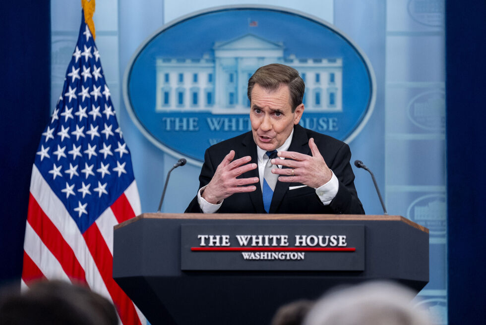 IKKE I TVIL: John Kirby, talsmann for det nasjonale sikkerhetsrådet, under en pressekonferanse i Det hvite hus 15.februar. Han er ikke i tvil om hva slags organisasjon Hamas er.
 Foto: NTB/AP/Andrew Harnik