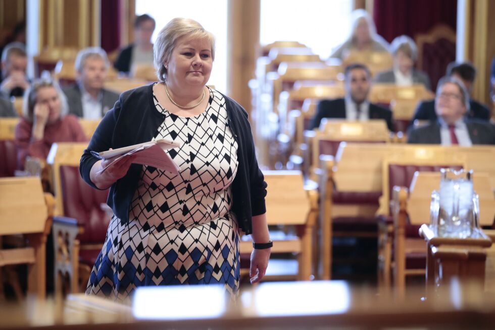 Statsminister Erna Solberg (H) i den muntlige spørretimen i Stortinget onsdag. Foto: Håkon Mosvold Larsen / NTB scanpix