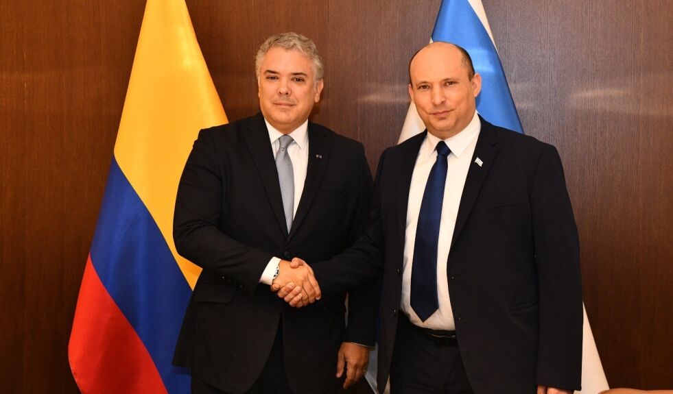 Colombias president Ivan Duque sammen med Israels statsminister Naftali bennett i Jerusalem.
 Foto: Haim Zach (GPO)