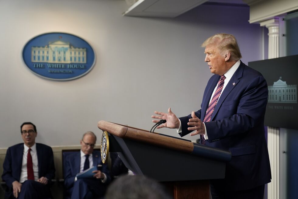 President Donald Trump under torsdagens pressekonferanse. Foto: Andrew Harnik / AP / NTB scanpix