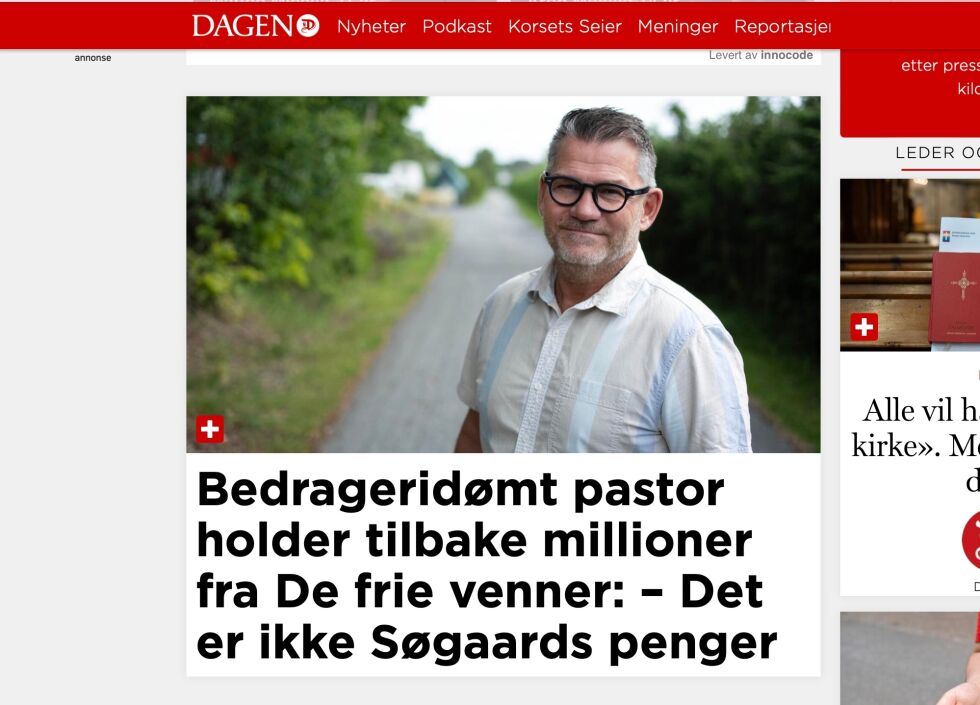 Dagen-gapestokk med bedrageridømt pastor, 40 år gammel nyhet som blir ferskvare igjen, skriver Finn Jarle Sæle.
 Foto: Faksimile dagen.no