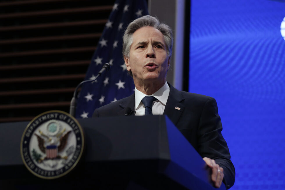 Utenriksminister Antony Blinken talte ved Atlantic Council tirsdag 14. januar 2025 i Washington.
 Foto: NTB/AP/Luis M. Alvarez