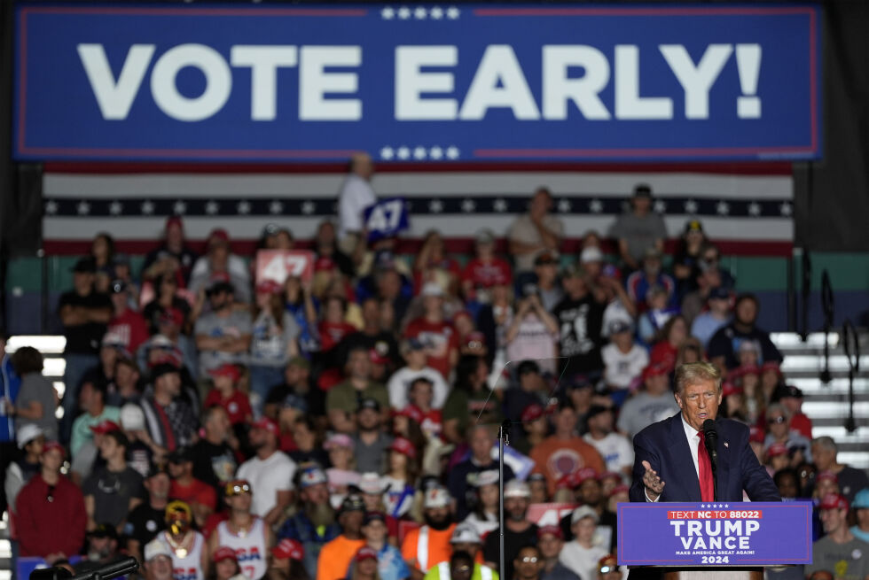 Donald Trump på et valgkampmøte i Greensboro, North Carolina 22. oktober 2024.
 Foto: NTB / AP / Julia Demaree Nikhinson