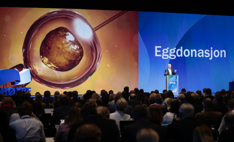 Regjeringen gjør en rekke endringer i bioteknologiloven. Stridstemaet eggdonasjon er ikke blant endringene. Her fra Høyres landsmøte i fjor, hvor temaet var oppe til debatt. Foto: Lise Åserud / NTB scanpix