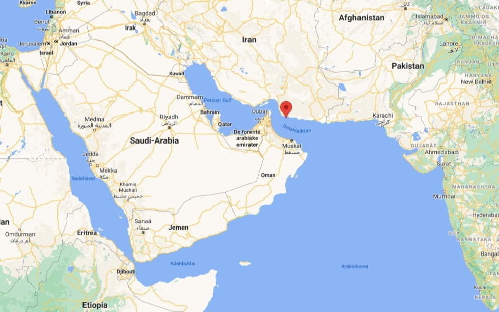 Den iranske marienes største skip har forlist i Omanbukta.
 Foto: Google maps / skjermdump