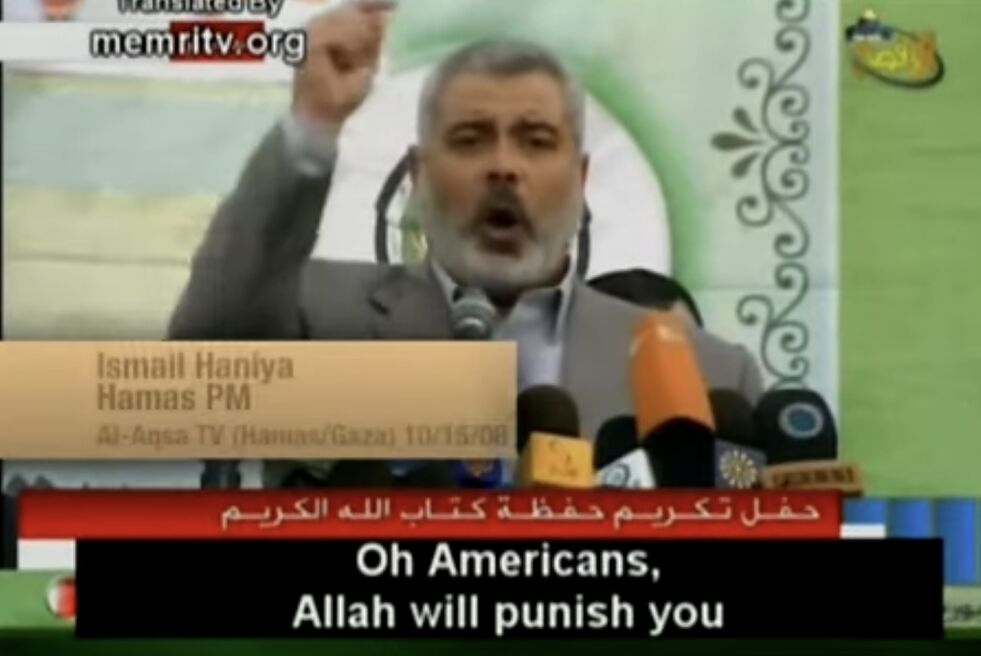 UTSPILL MOT VESTEN: Videoen med utspill fra Hamas-lederne, kan ses i sin helhet nedenfor.
 Foto: Skjermdump