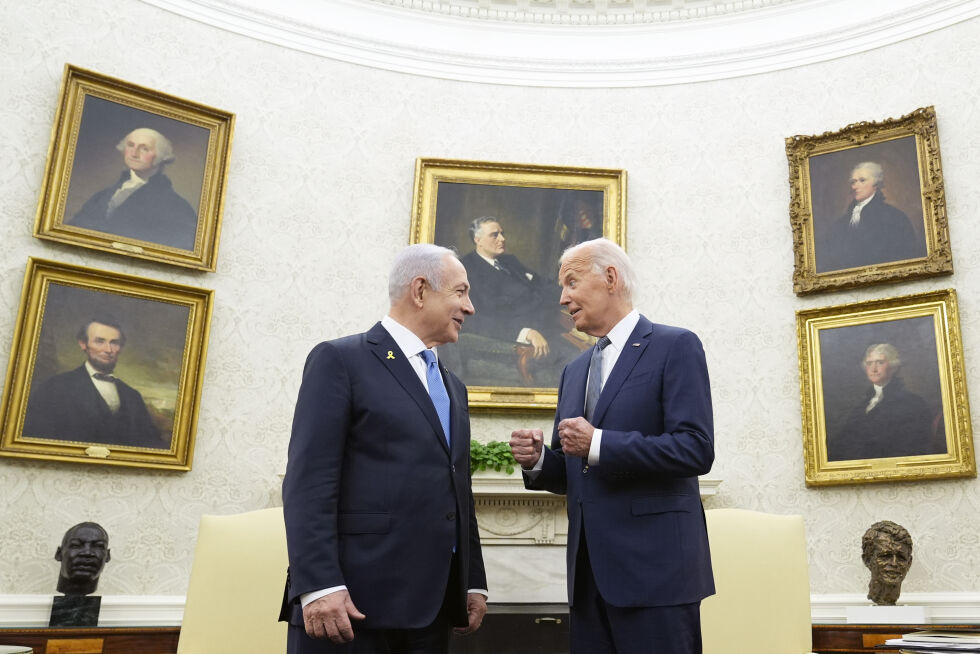 Israels statsminister Benjamin Netanyahu og USAs president Joe Biden under et møte i Det hvite hus 25. juli i år.
 Foto: Susan Walsh / AP / NTB