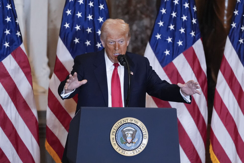 President Donald Trump taler på National Prayer Breakfast, på Capitol i Washington, torsdag 6. februar 2025.
 Foto: AP Photo/J. Scott Applewhite/NTB