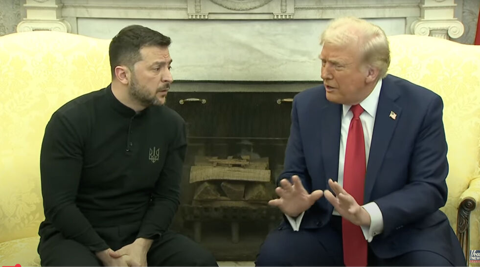 Det ble opphetet stemning under pressekonferansen mellom Ukarinas president Volodymyr Zelenskyj og USAs president Donald Trump i Det hvite hus i dag, 28. februar. Visepresident DJ Vance var også til stede.
 Foto: Skjermdump/ YouTube/ Fox News