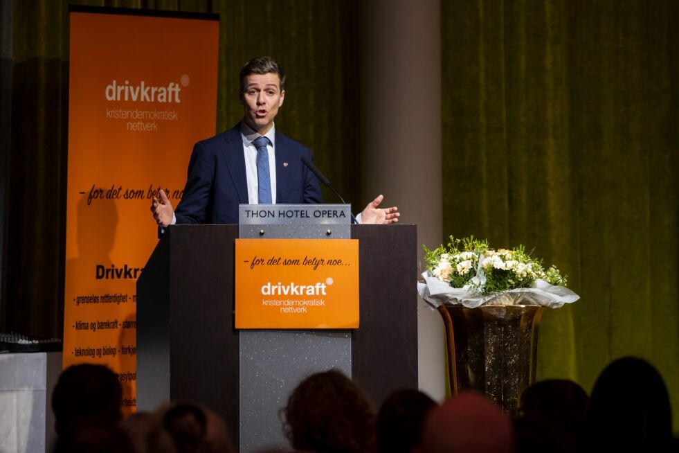Tidligere KrF-leder Knut Arild Hareide holder innlegg under nettverket Drivkraft sin første konferanse på Thon Hotel Opera i Oslo lørdag. Foto: Håkon Mosvold Larsen / NTB scanpix