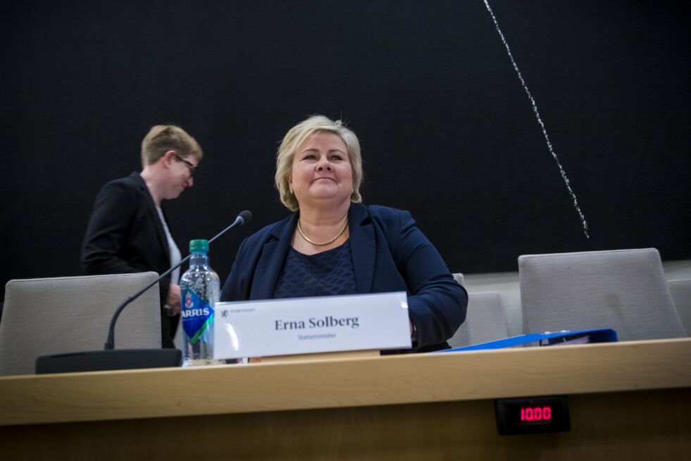 Statsminister Erna Solberg under høringen i Stortingets kontroll- og konstitusjonskomité. Foto: Heiko Junge / NTB scanpix