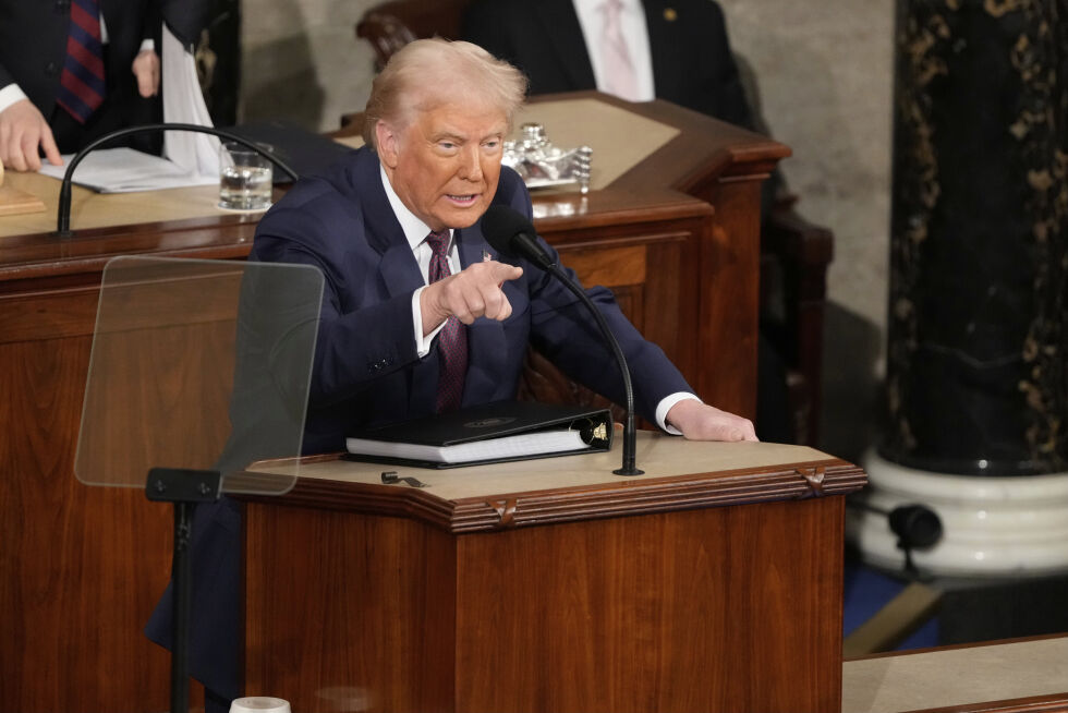 President Donald Trump holder talen om rikets tilstand i Kongressen.
 Foto: Ben Curtis / AP / NTB