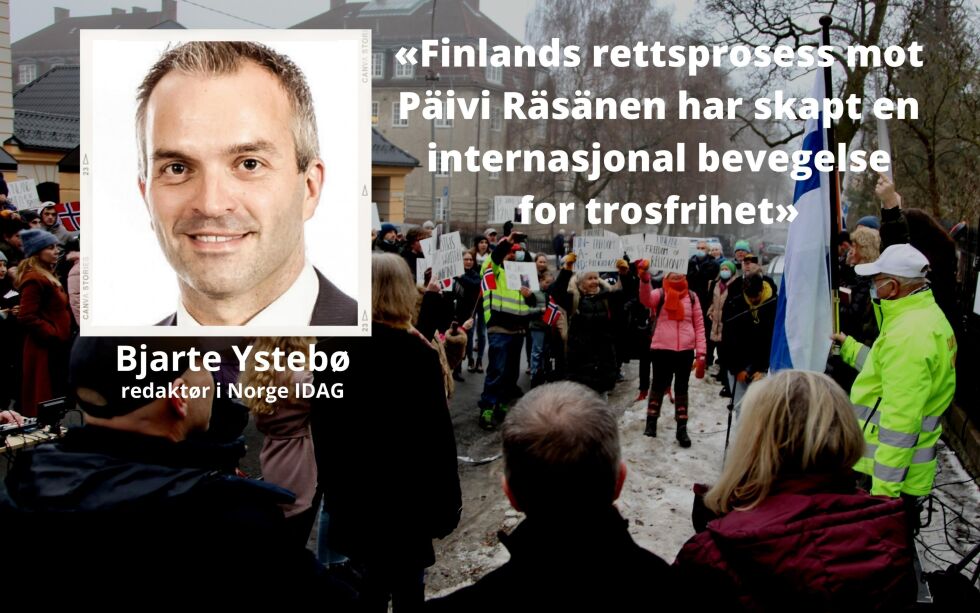 Bildet er fra støttemarkeringen for Päivi Räsanen foran Finlands ambassade i Oslo søndag 23. januar.
 Foto: Svend Ole Kvilesjø