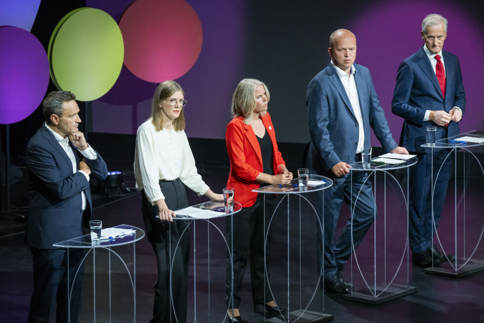 Arendal: 
NRKs direktesendte Partilederdebatt på kulturhuset i Arendal.
 Foto: Heiko Junge / NTB