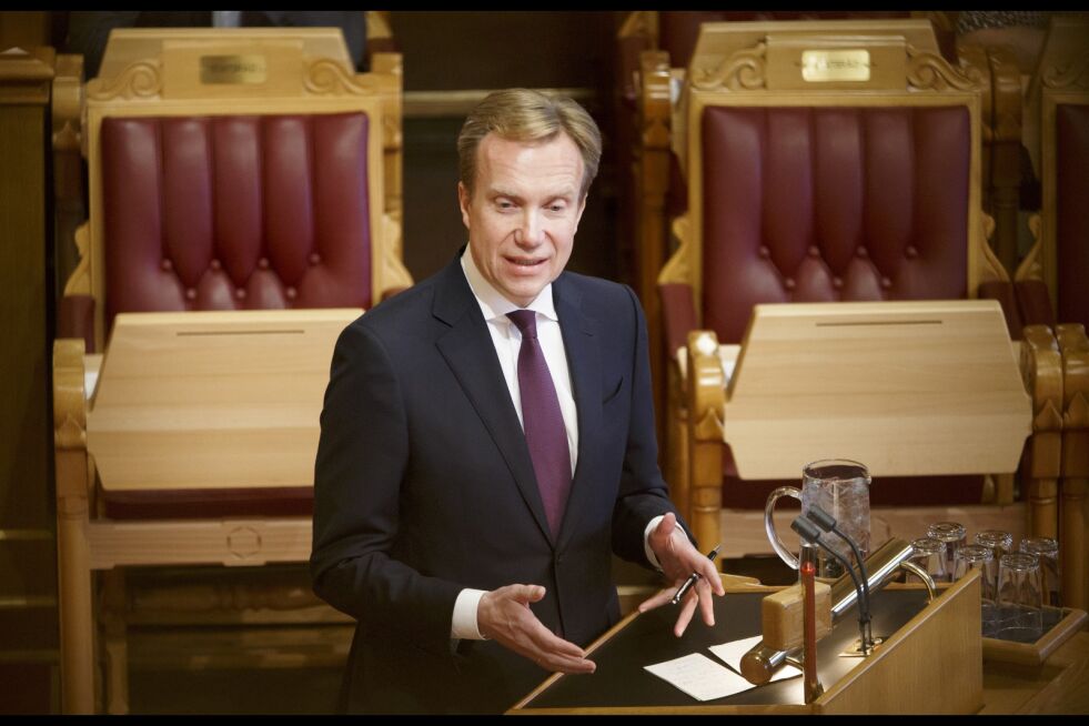 Utenriksminister Børge Brende på Stortingets talerstol.
 Foto: NTB Scanpix